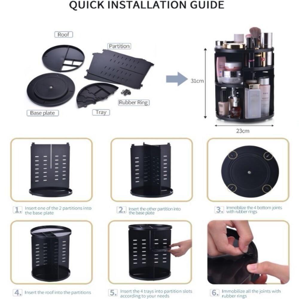 Suporte Organizador Maquiagem Giratório Estante Cosméticos Creme Perfume Skin Care Penteadeira 3 Andares Luxo Preto - 6