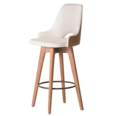 Banqueta Alta Giratória Com Encosto Lary Para Cozinha Composê Sintético Nozes E Linho Bege - Aurora Line