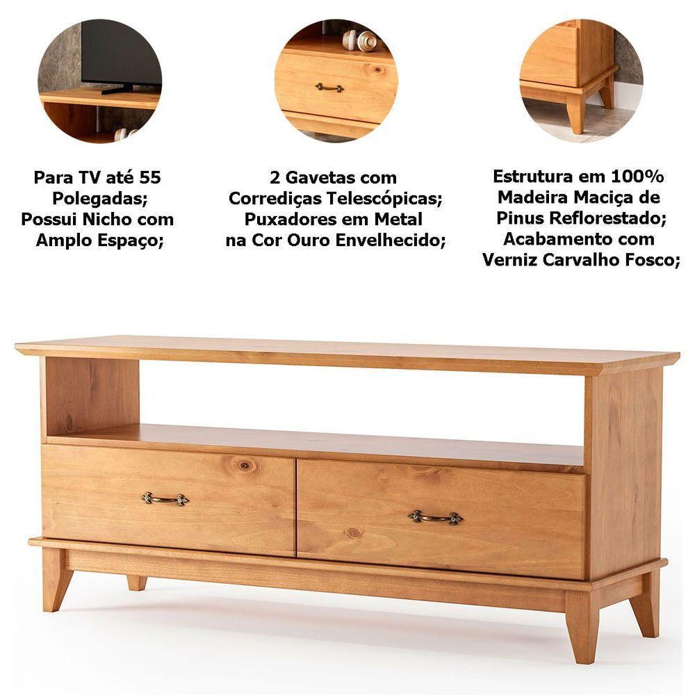 Kit Rack Para Tv De 55" E Aparador Para Sala 100% Madeira Lídia Carvalho - 6