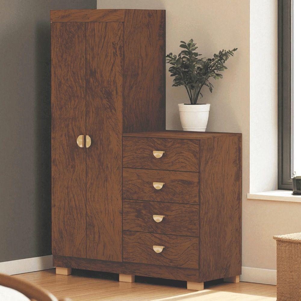 Cômoda Roupeiro Guarda-roupas 2 Portas 4 Gavetas Cristal Imbuia - Mabe Magazine - 1