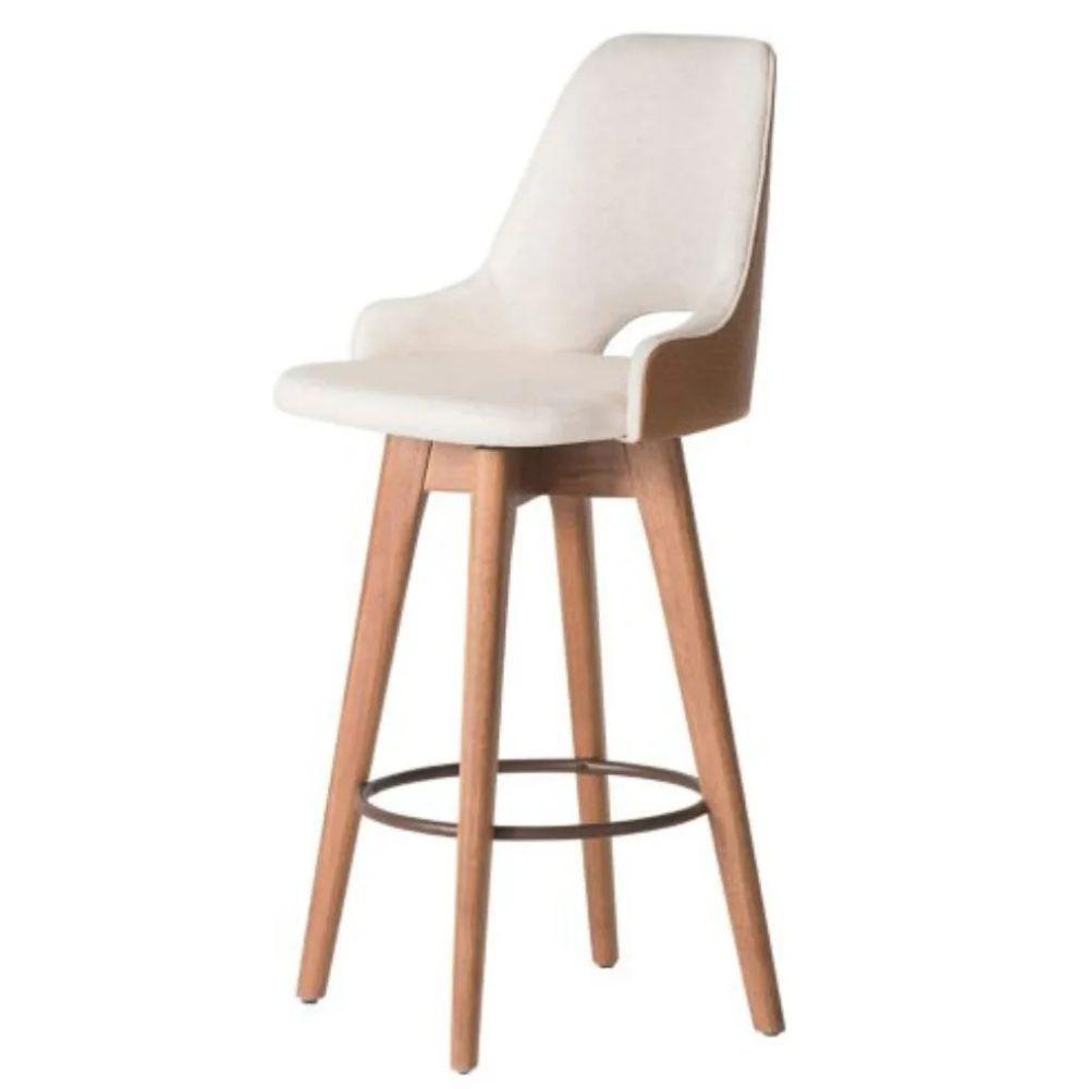 Kit 02 Banquetas Alta Giratória Com Encosto Lary Para Cozinha Composê Sintético Nozes E Linho Bege - Aurora Line - 3