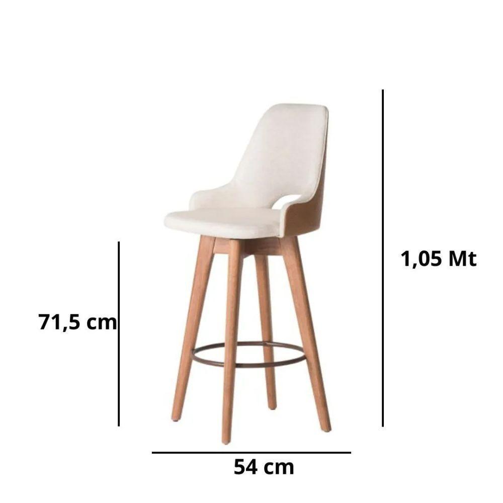 Kit 02 Banquetas Alta Giratória Com Encosto Lary Para Cozinha Composê Sintético Nozes E Linho Bege - Aurora Line - 6