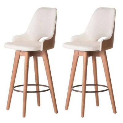 Kit 02 Banquetas Alta Giratória Com Encosto Lary Para Cozinha Composê Sintético Nozes E Linho Bege - Aurora Line