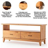 Rack Para Tv De Até 55" E Aparador Para Sala 100% Madeira Lisboa Carvalho - 2