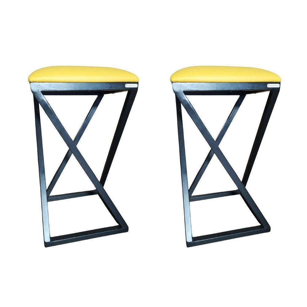 Conjunto 2 Banquetas Banco De Ferro Amarelo - 2
