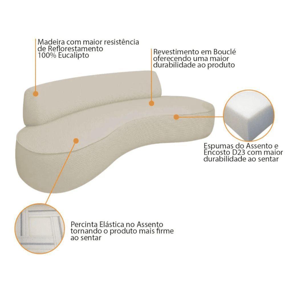 Sofá Curvo 2 Lugares Orgânico Amsterdã 140cm Bouclé Bege- Mabe Magazine - 4