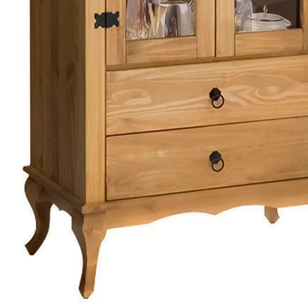 Cristaleira Rústica Madeira Maciça 2 Gavetas Portas De Vidro Mel - 6