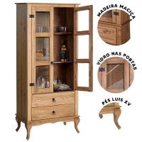 Cristaleira Rústica Madeira Maciça 2 Gavetas Portas De Vidro Mel - 3