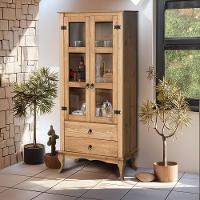 Cristaleira Rústica Madeira Maciça 2 Gavetas Portas De Vidro Mel - 8