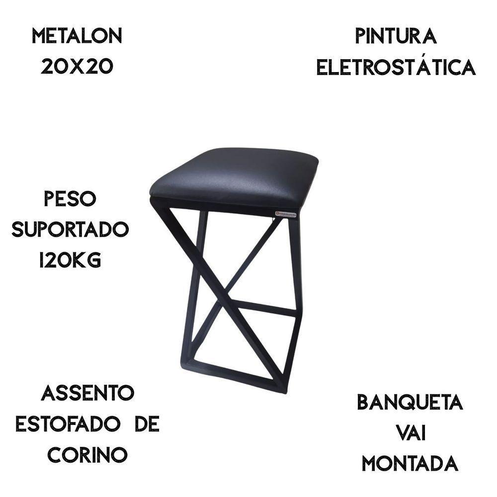 Banqueta Moderna Estilo Industrial Em Z Com 50 Cm Altura Preto - 4