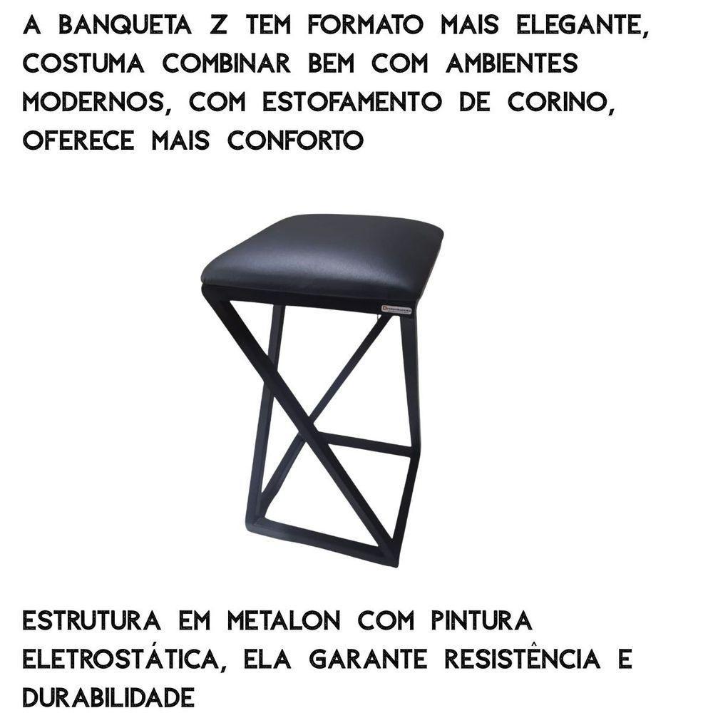 Banqueta Moderna Estilo Industrial Em Z Com 50 Cm Altura Preto - 5