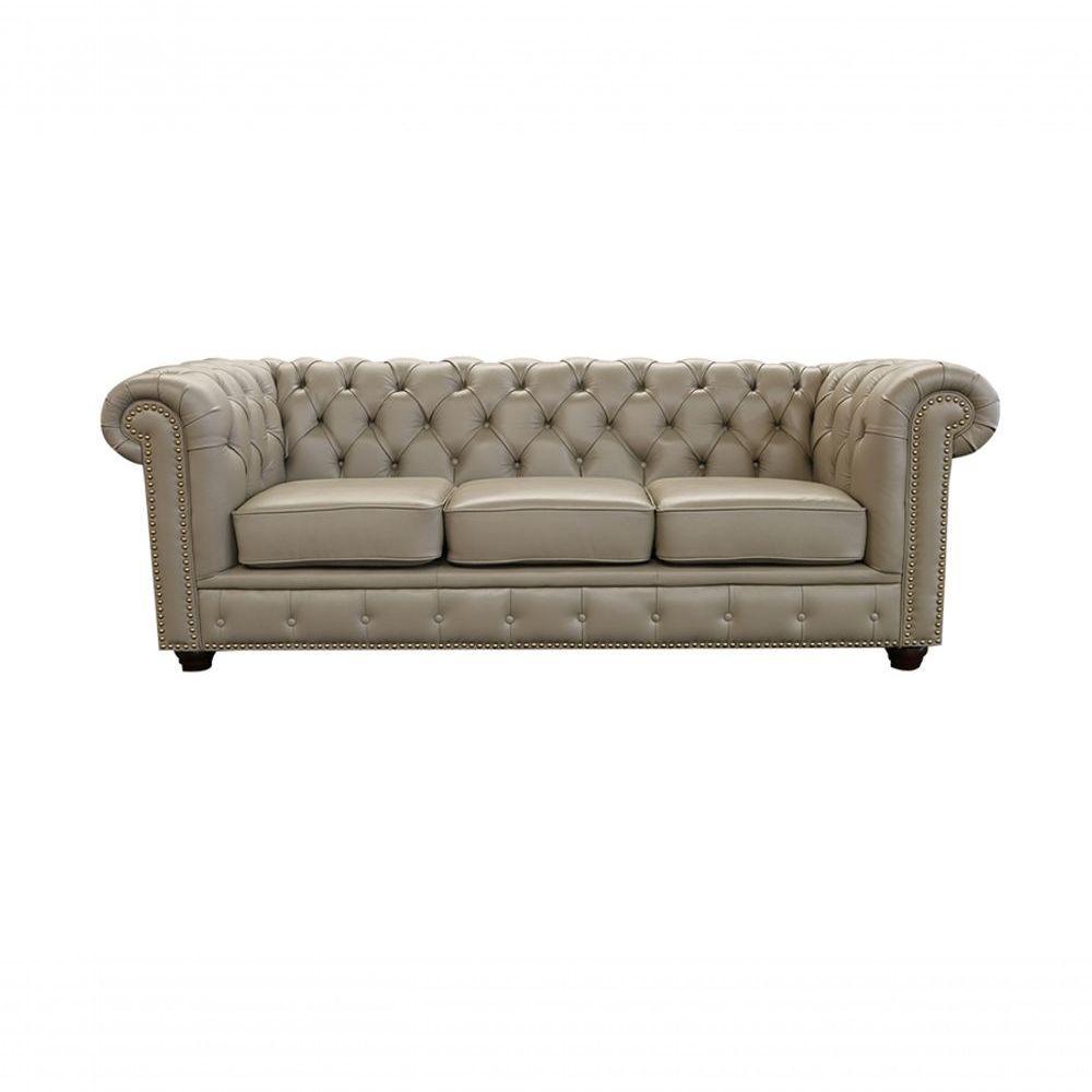 Sofá Chesterfield De Couro 3 Lugares Avelã - Mempra - 1
