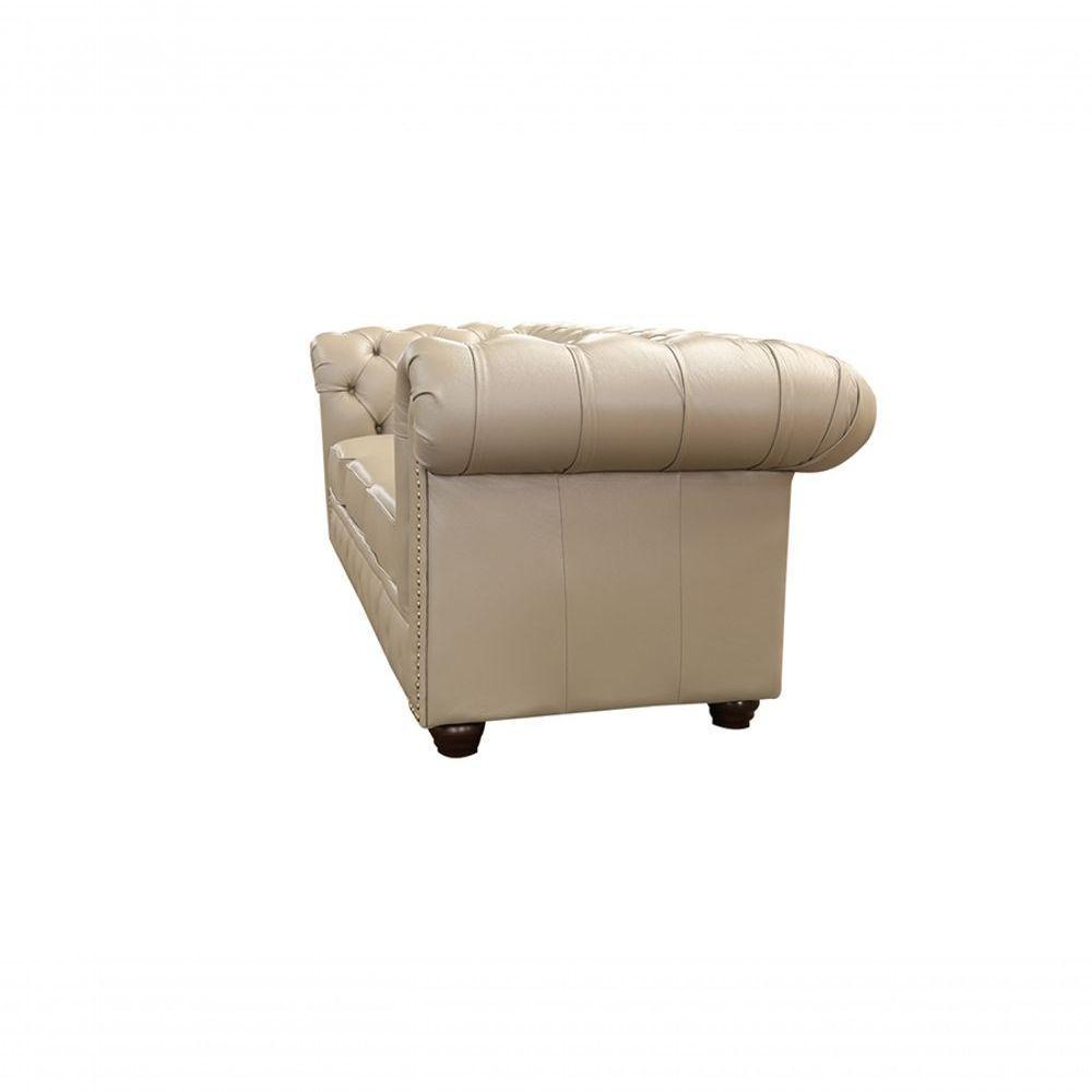 Sofá Chesterfield De Couro 3 Lugares Avelã - Mempra - 3