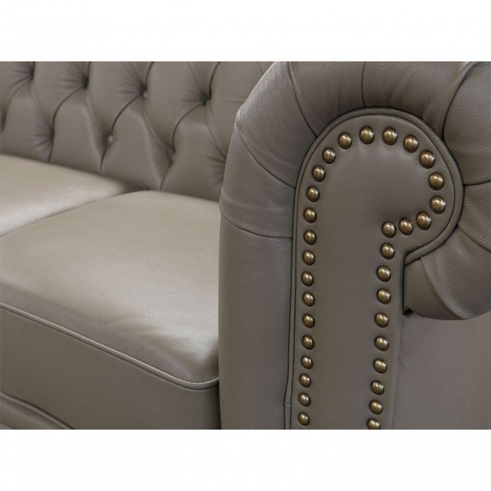 Sofá Chesterfield De Couro 3 Lugares Avelã - Mempra - 5