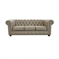 Sofá Chesterfield De Couro 3 Lugares Avelã - Mempra - 1