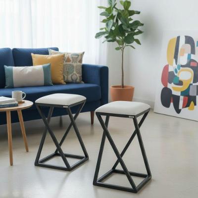 Conjunto 2 Banquetas Gourmet Baixa Quadrada Cozinha Casa Bar Ferro Branco