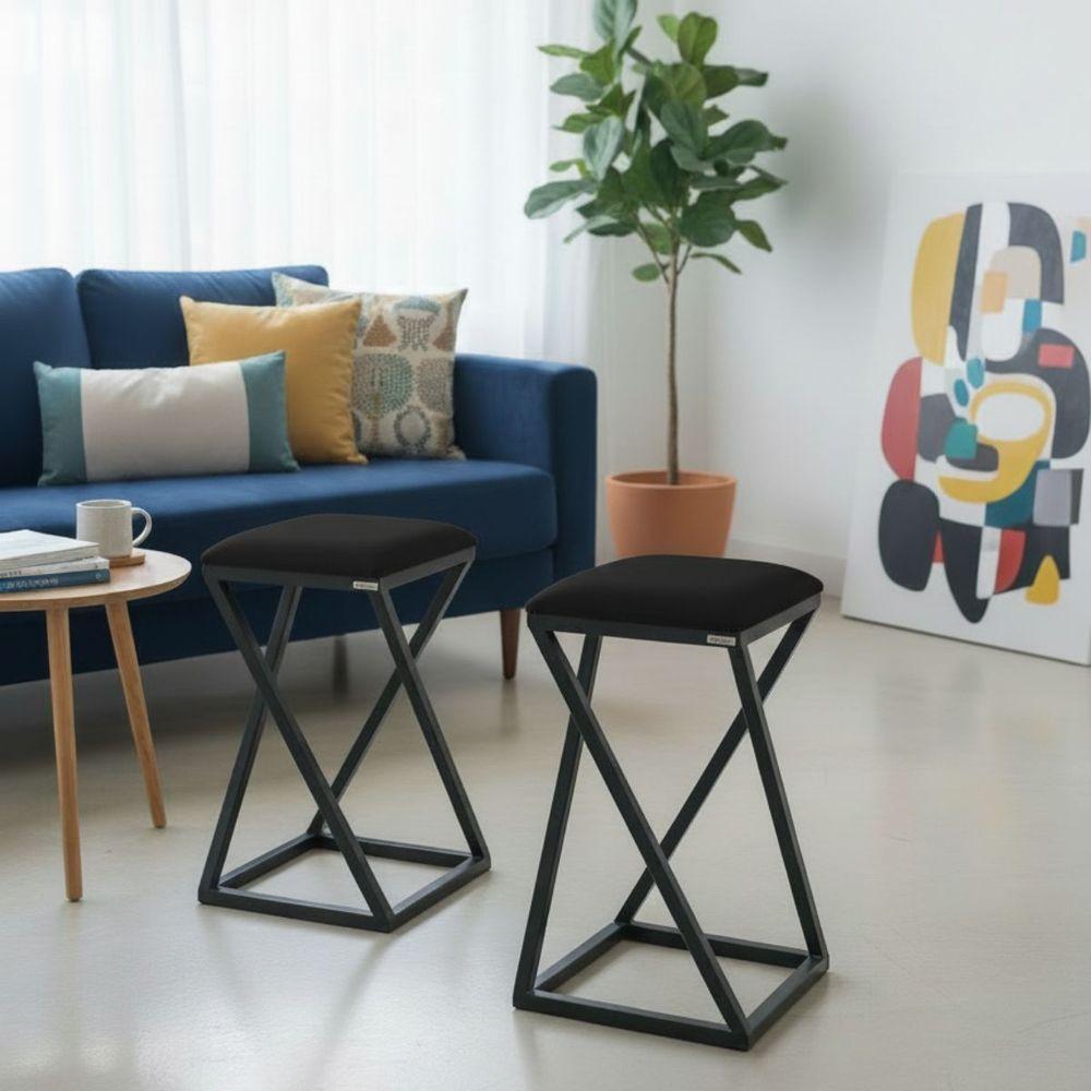 2 Banquetas Industrial Estofado E Metalon Preto - 2