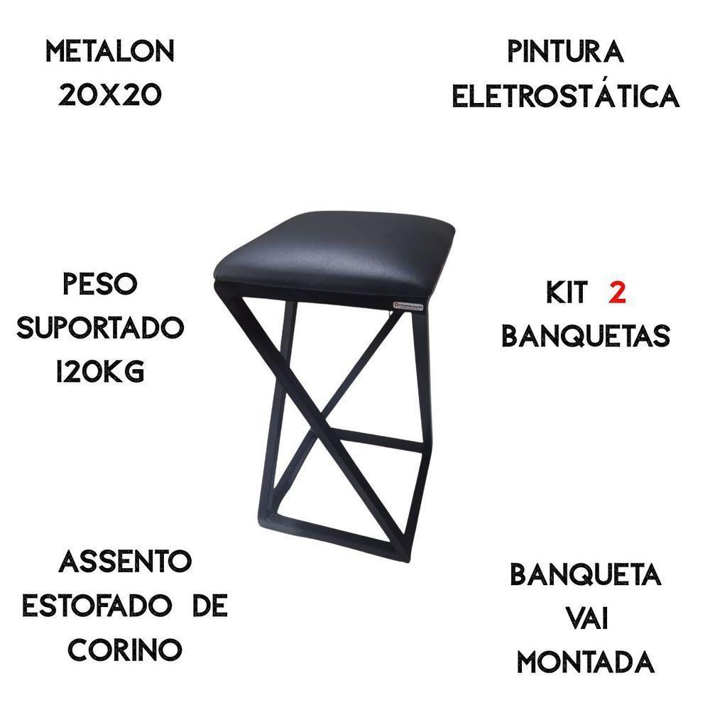 2 Banquetas Industrial Estofado E Metalon Preto - 4