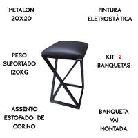 Kit 2 Banquetas Gourmet Baixa Quadrada Cozinha Casa Bar Ferro Preto - 2