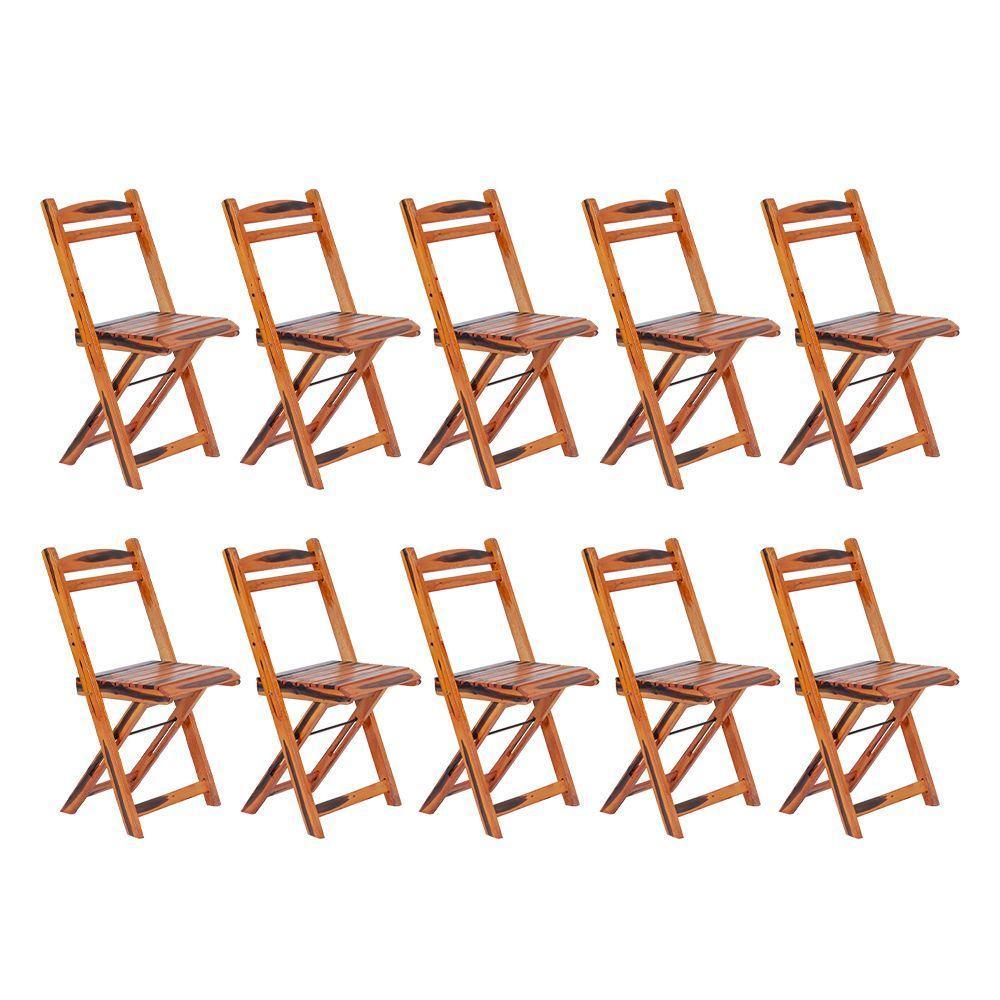 Kit 10 Cadeiras Dobrável Em Madeira Maciça Ypê Conforto E Estilo Para Uso Externo Cerejeira - 1