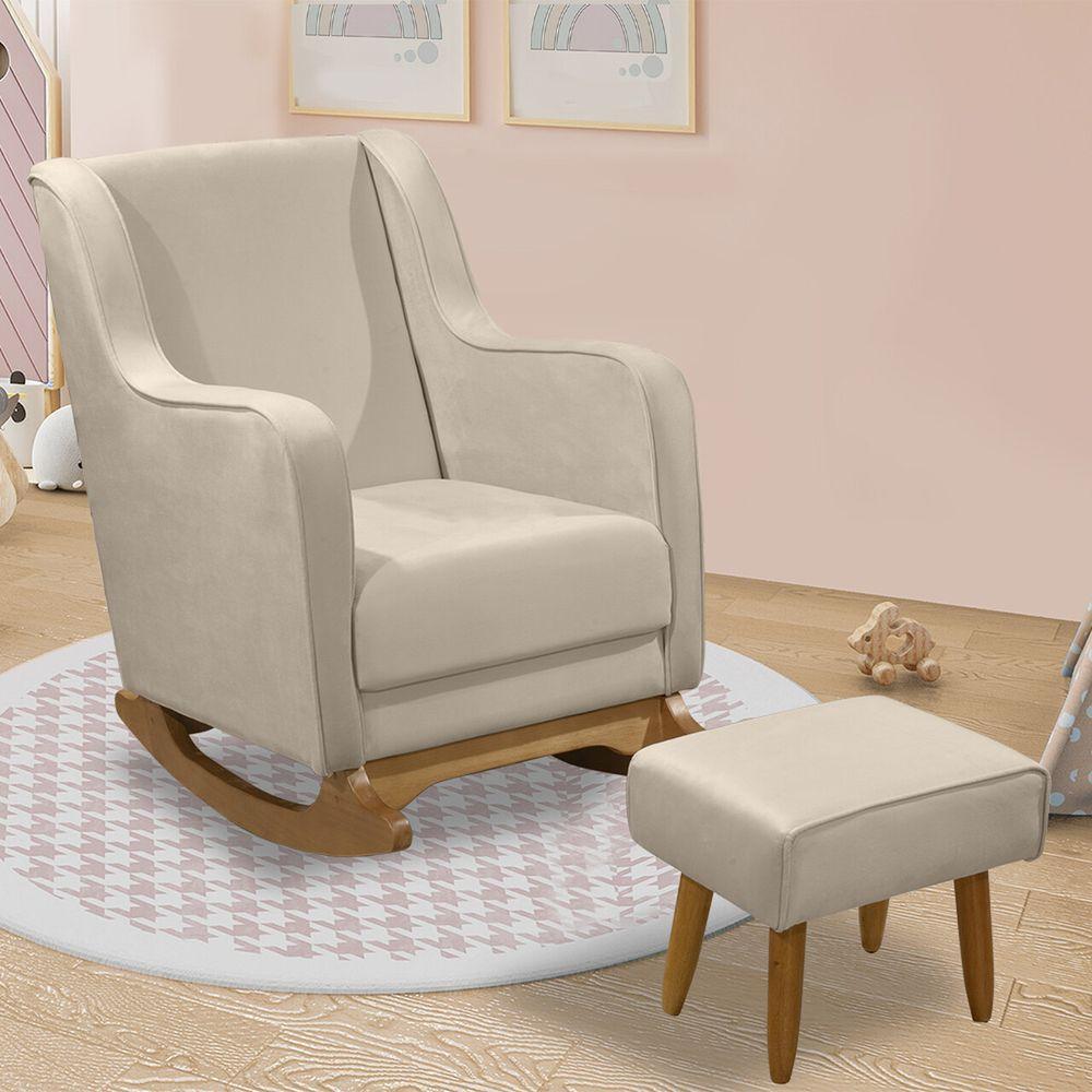 Cadeira De Amamentação Poltrona Balanço áquila C/puff Veludo Capuccino - 5