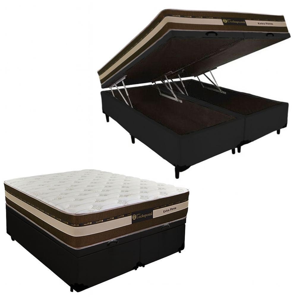 Cama Box Baú Queen Suede + Colchão Esplendor Molas Ensacadas Luckspuma 158x198x75 Cor:preto - 2