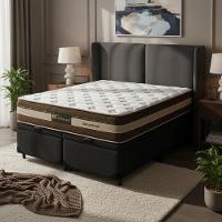 Cama Box Baú Queen Suede + Colchão Esplendor Molas Ensacadas Luckspuma 158x198x75 Cor:preto - 1