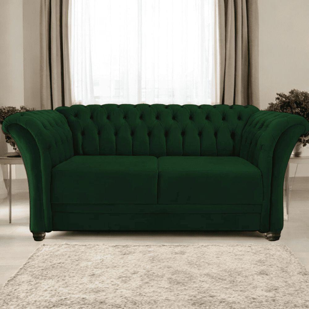 Sofá Recamier Divã Chesterfield 200cm Sofia Suede Verde Capitonê- Mabe Magazine - 1