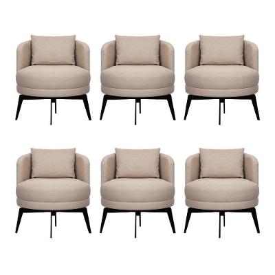 Kit 6 Poltronas Decorativas Giratórias Cora Em Linho Misto Bege