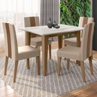 Conjunto Sala De Jantar Mesa Retangular Kate Com Vidro 120cm E 4 Cadeiras Linea Carvalho/off White - Poliman - 2