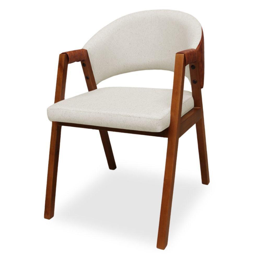 Cadeira De Madeira Maciça Dora Encosto E Assento Estofados Veludo Bege- Mabe Magazine - 2