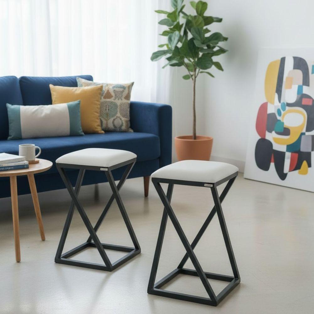 Conjunto 2 Banquetas Baixa Para Mesa De Cozinha Industrial Branco - 2