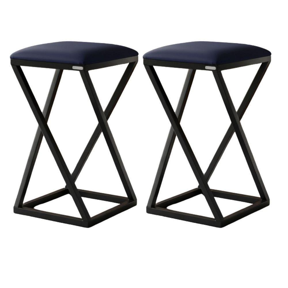 Conjunto 2 Banquetas Bar Confortável Moderno Design Resistente Industrial Azul - 2