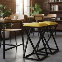 Kit 2 Banquetas Baixa Para Mesa De Cozinha Industrial Amarelo - 1