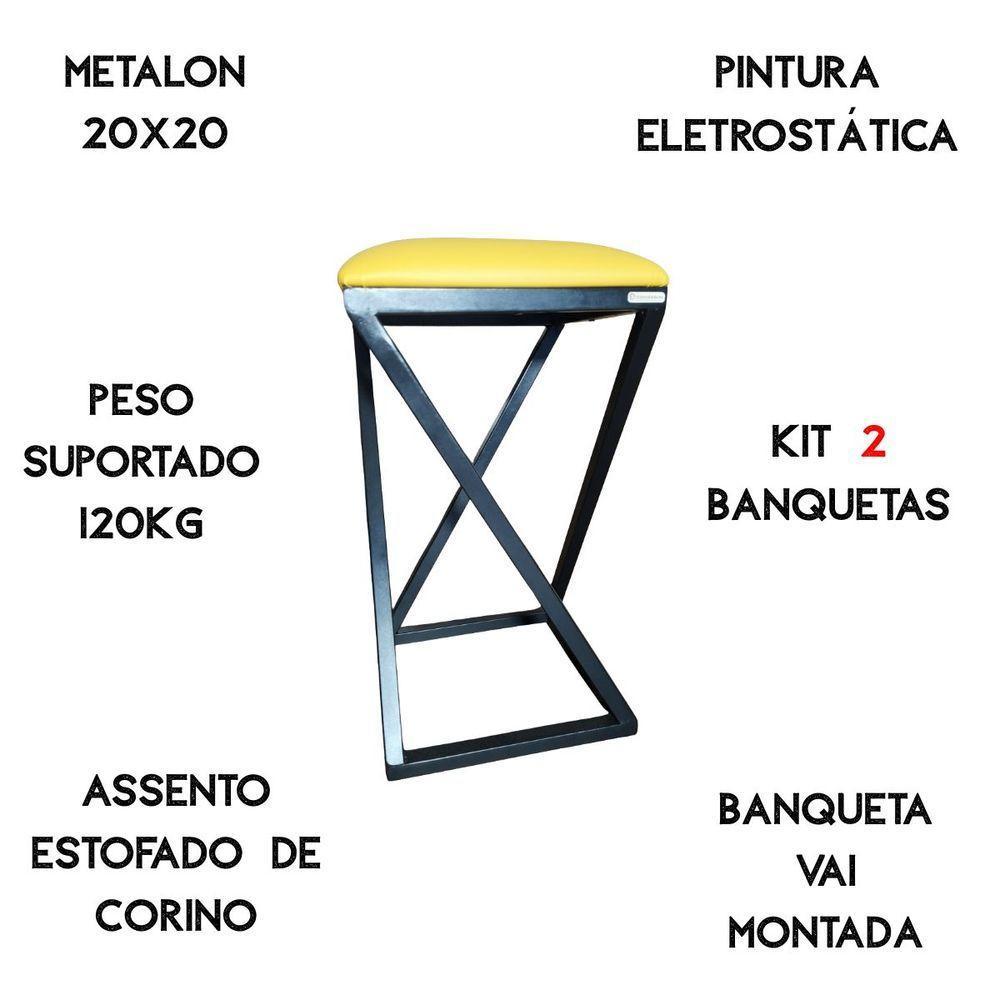 2 Banquetas Baixa Para Cozinha Industrial Amarelo - 4