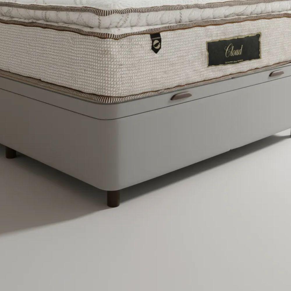 Cama Box Baú Casal Suede + Colchão Cloud Pillow Top Molas Ensacadas Luckspuma 138x188x74 Cor:cinza - 5