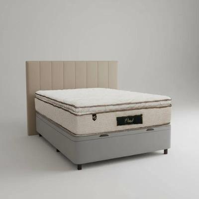 Cama Box Baú Casal Suede + Colchão Cloud Pillow Top Molas Ensacadas Luckspuma 138x188x74 Cor:cinza