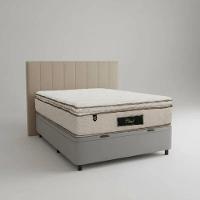 Cama Box Baú Casal Suede + Colchão Cloud Pillow Top Molas Ensacadas Luckspuma 138x188x74 Cor:cinza - 1