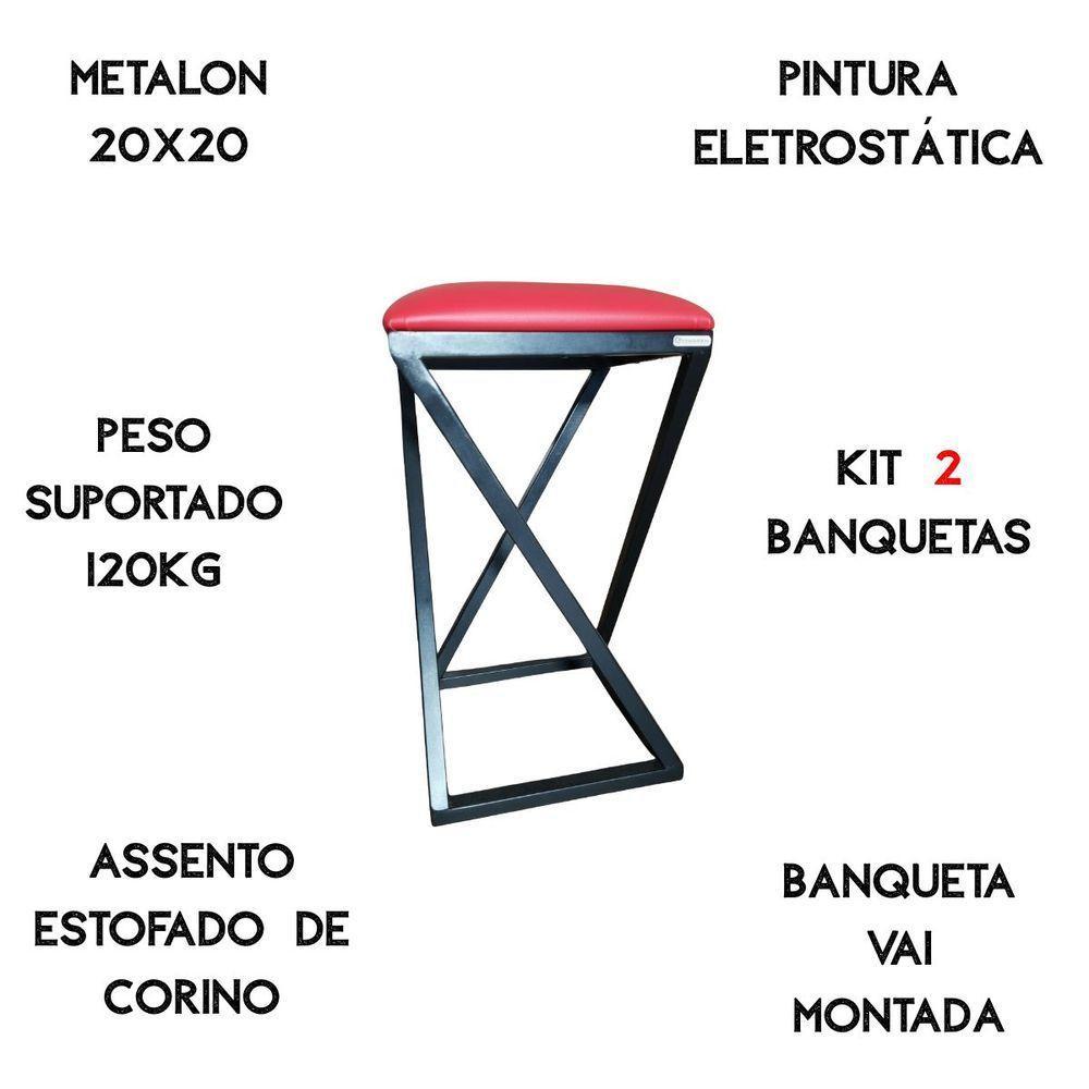 Kit 2 Banquinhos De Aço E Corino Banqueta Vermelho - 4