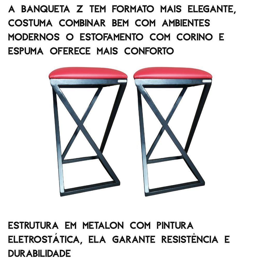 Kit 2 Bancos Banqueta Baixa Bistro Cozinha Americana Gourmet Estrutura Metalon Vermelho - 5