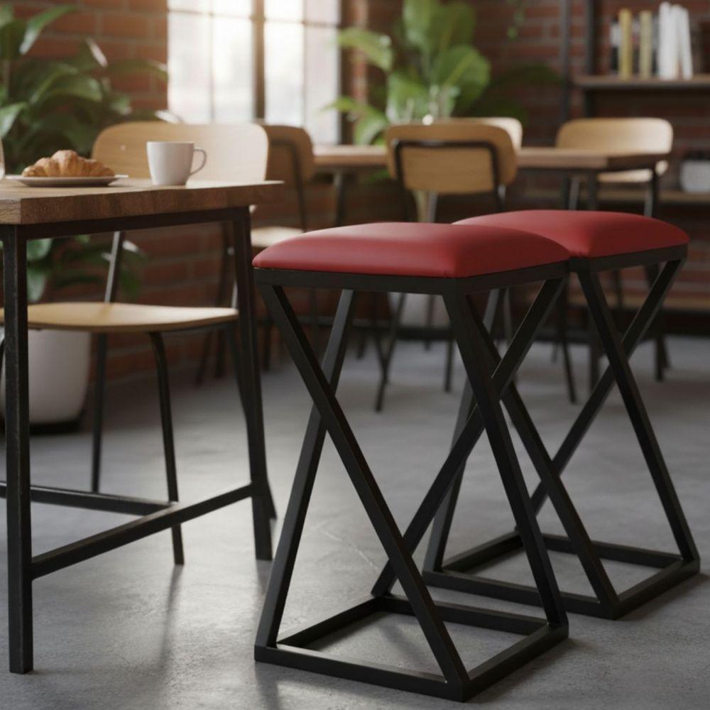 Conjunto 2 Banquetas Baixa Sem Encosto Bar Restaurante Exclusiva Z Vermelho - 1