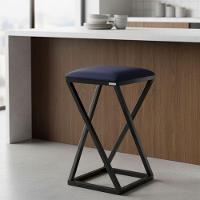 Banqueta Industrial Baixa Assento Estofado Corino Luxo Azul