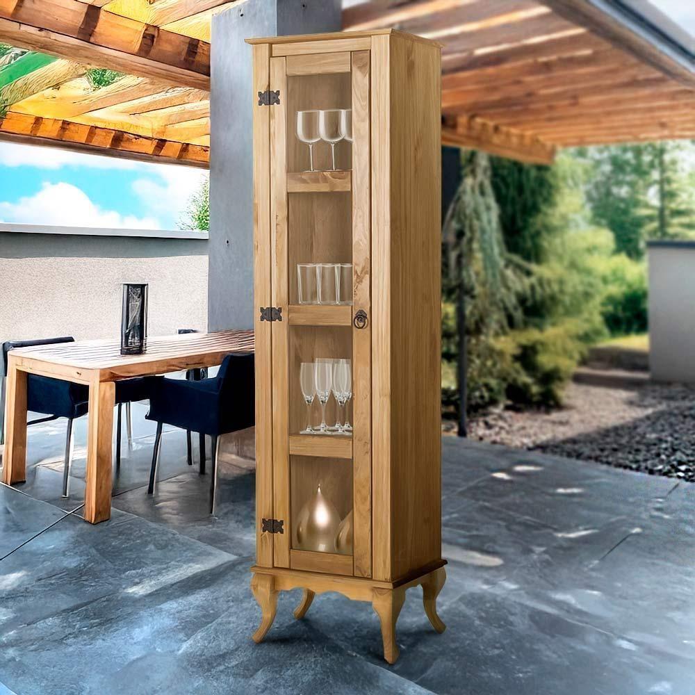 Cristaleira Torre 1 Porta De Vidro Madeira Maciça Rústica Mel - 1