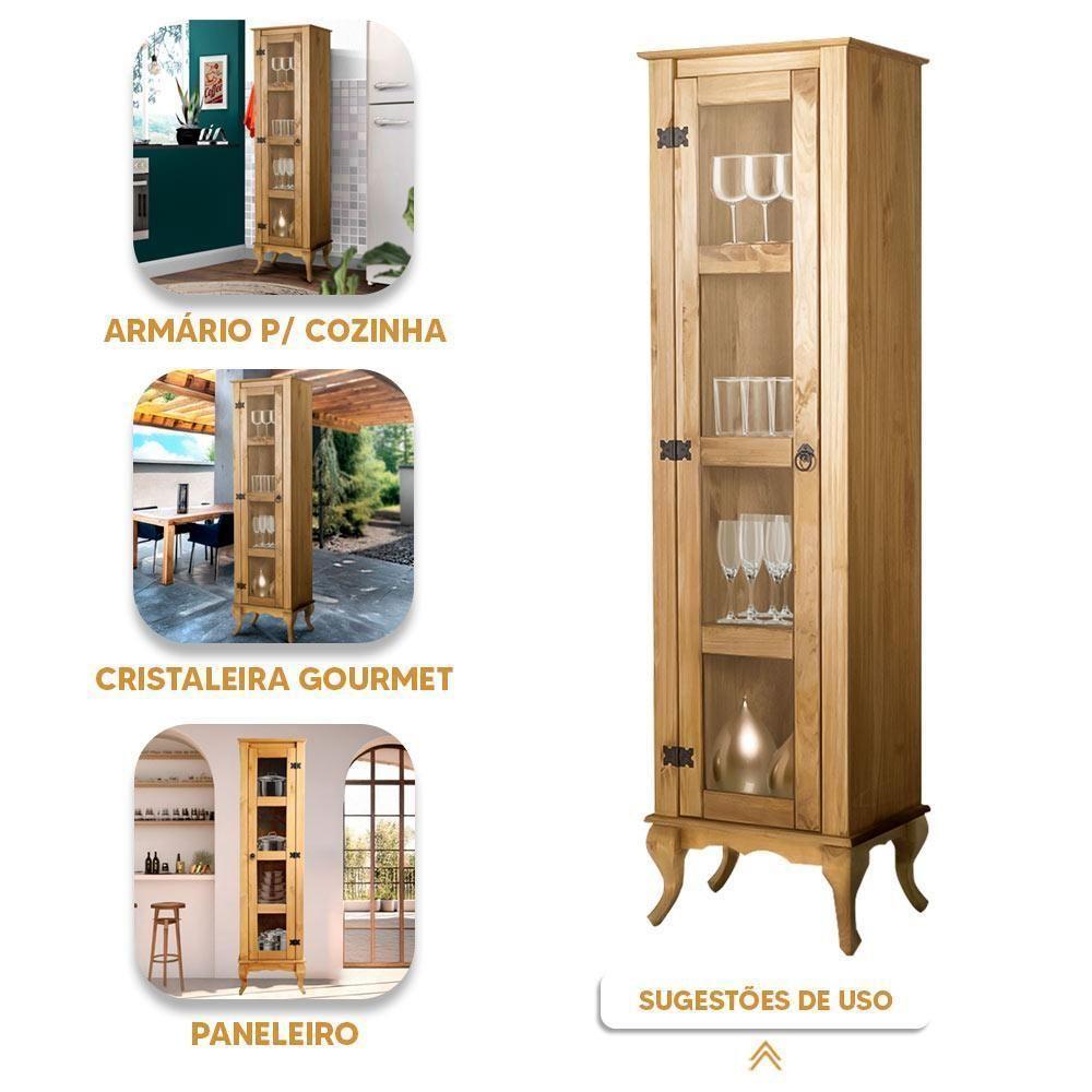 Cristaleira Torre 1 Porta De Vidro Madeira Maciça Rústica Mel - 3