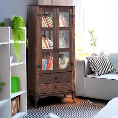 Cristaleira Rústica Madeira Maciça 2 Gavetas Portas De Vidro Imbuia