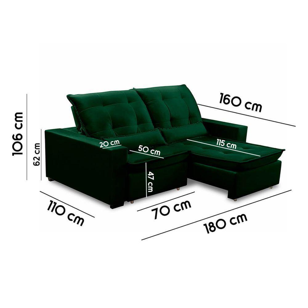 Sofa Retratil Reclinavel 2 Lugares 1,80m Atlantis Veludo Verde Lansofbr - 7
