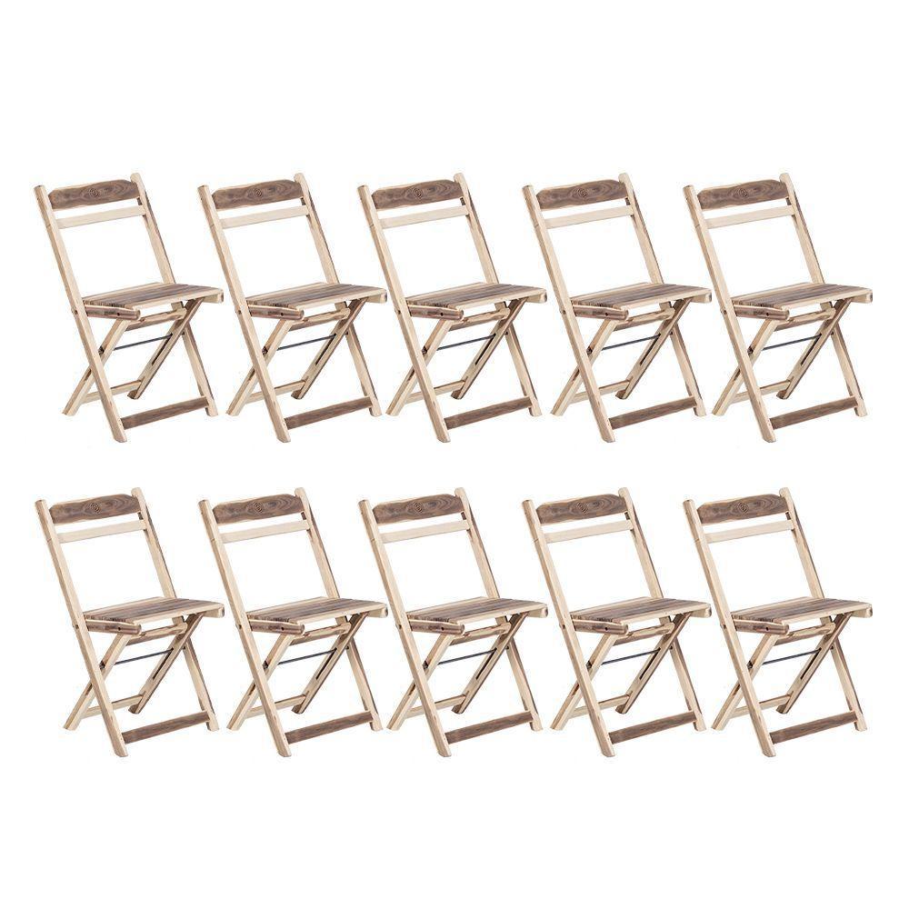 Kit 10 Cadeiras Dobrável Madeira Maciça Ypê Perfeita Para Ambientes Externos E Cobertos Natural - 1