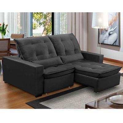 Sofa Retratil Reclinavel 2 Lugares 2,10m Atlantis Veludo Chumbo Lansofbr