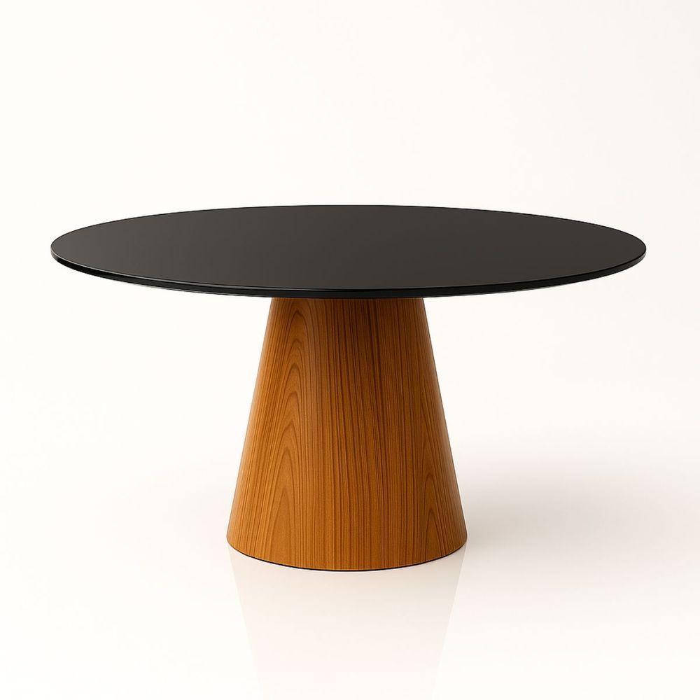 Mesa De Jantar Cone Redonda 110 Cm Base Madeira Freijó Tampo Laca Cor Branco - 1