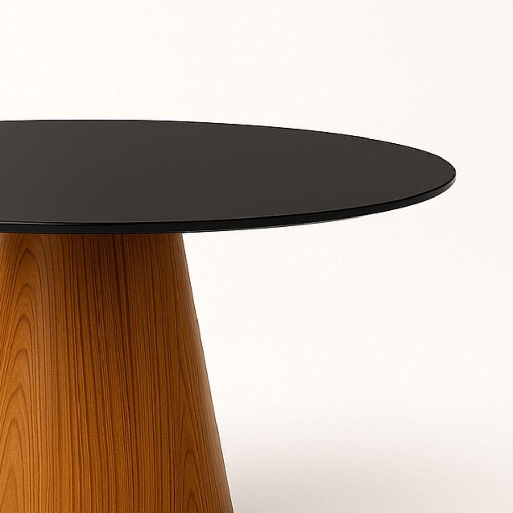 Mesa De Jantar Cone Redonda 110 Cm Base Madeira Freijó Tampo Laca Cor Branco - 3